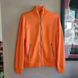 Champion Mens Size S Full Zip Up Mock Neck Athletic Jacket Orange Long Sleeve